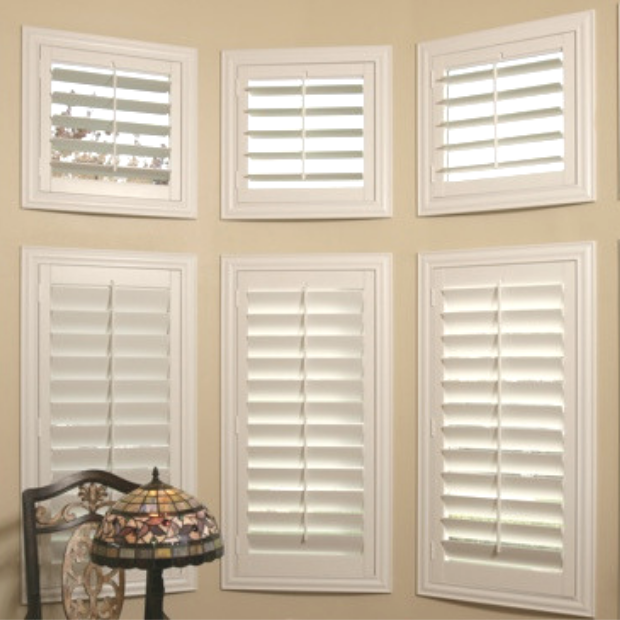 Sunburst shutters on a Dallas bay window