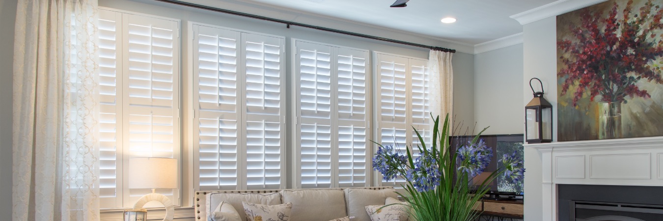 Polywood plantation shutters in Dallas living room