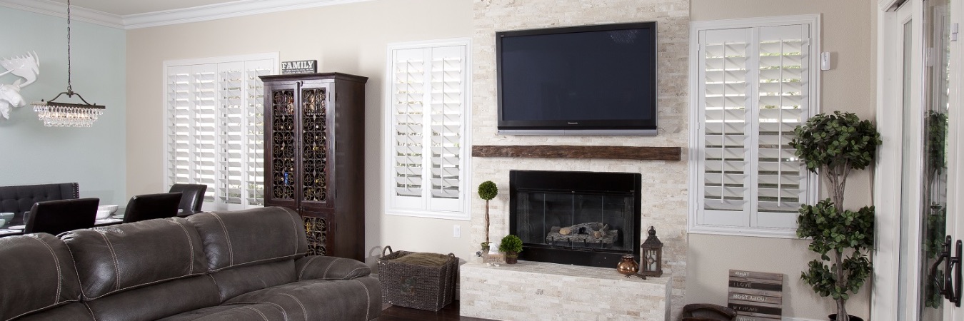 Polywood shutters in a Dallas living room