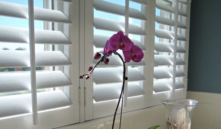 Plantation shutters are constructed with recyclable faux wood. Faux wood plantation shutters in Dallas