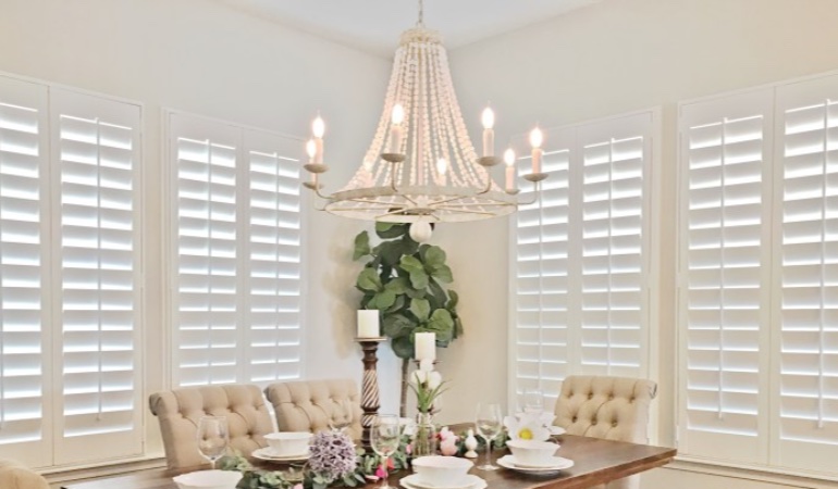 Polywood shutters in a Dallas dining room.