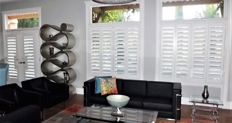 Dallas DIY shutters in living room.